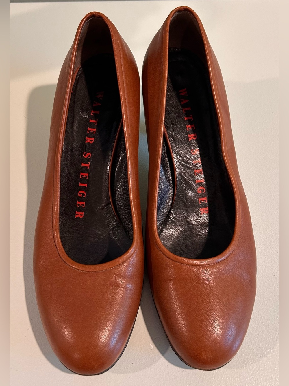 Walter Steiger Brown Leather Kitten Heels Size 8 Old Money Pumps - Picture 4 of 10